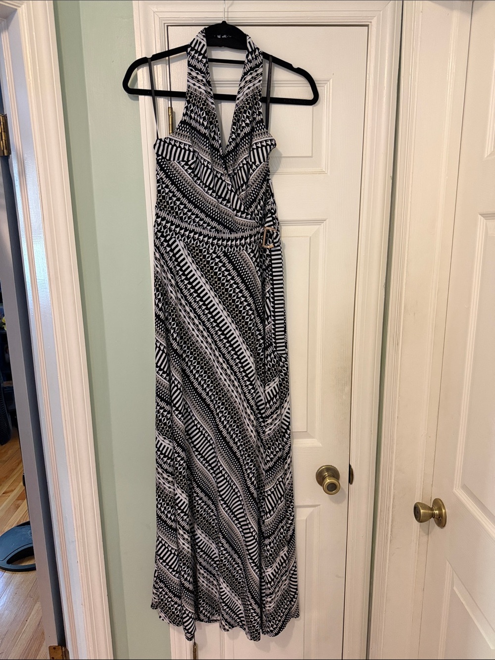 White House Black Market Black & White Halter Maxi Dress